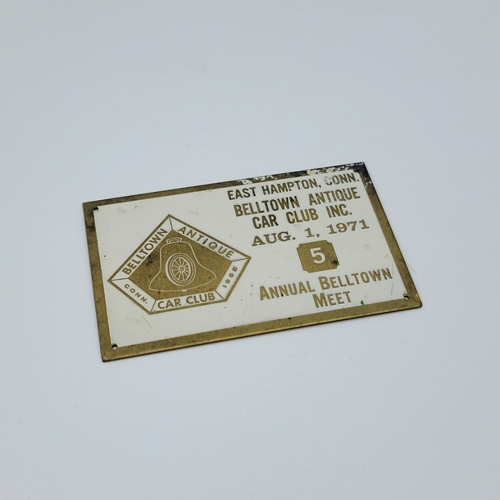 1971 Vintage Car Club Rockabilly Pinup Belton Connecticut Brass Plaque Easton CT